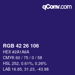 Color code: RGB 42 26 106 | qconv.com
