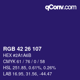 Color code: RGB 42 26 107 | qconv.com