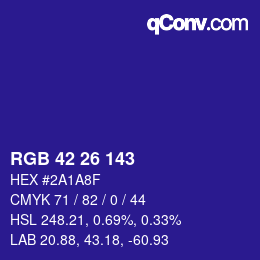 Color code: RGB 42 26 143 | qconv.com