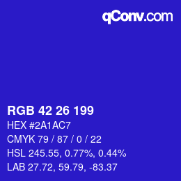 Color code: RGB 42 26 199 | qconv.com