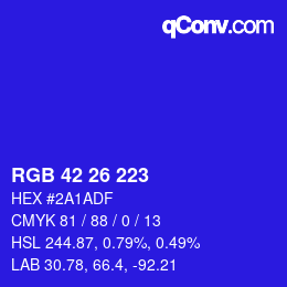 Color code: RGB 42 26 223 | qconv.com