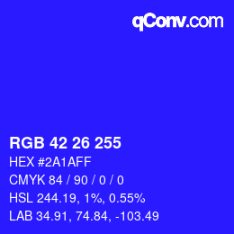 Color code: RGB 42 26 255 | qconv.com