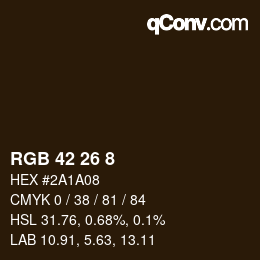 カラーコード: RGB 42 26 8 | qconv.com