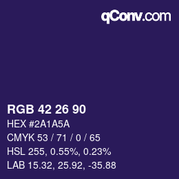 Color code: RGB 42 26 90 | qconv.com