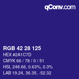 Color code: RGB 42 28 125 | qconv.com