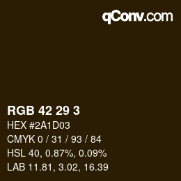Color code: RGB 42 29 3 | qconv.com