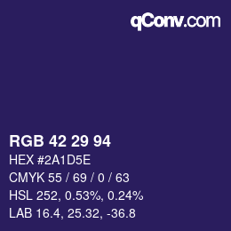 Color code: RGB 42 29 94 | qconv.com