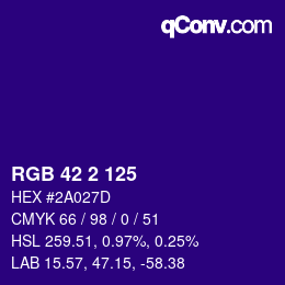 Color code: RGB 42 2 125 | qconv.com