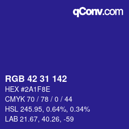 Color code: RGB 42 31 142 | qconv.com