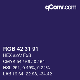 Color code: RGB 42 31 91 | qconv.com