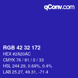 Color code: RGB 42 32 172 | qconv.com