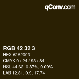 Color code: RGB 42 32 3 | qconv.com