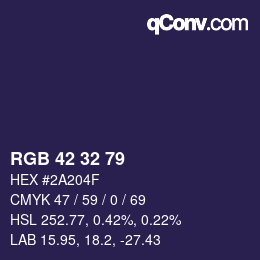 Color code: RGB 42 32 79 | qconv.com