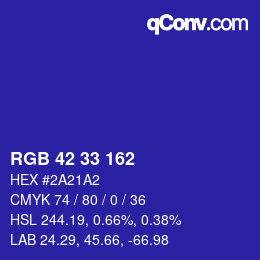 Color code: RGB 42 33 162 | qconv.com