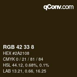 Color code: RGB 42 33 8 | qconv.com