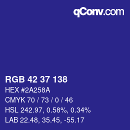 Color code: RGB 42 37 138 | qconv.com