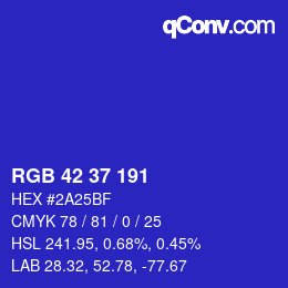 Color code: RGB 42 37 191 | qconv.com