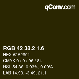 カラーコード: RGB 42 38.2 1.6 | qconv.com