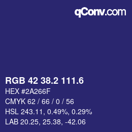カラーコード: RGB 42 38.2 111.6 | qconv.com