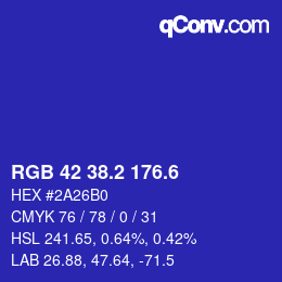 カラーコード: RGB 42 38.2 176.6 | qconv.com