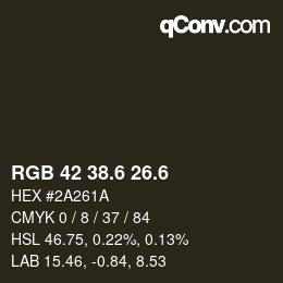 カラーコード: RGB 42 38.6 26.6 | qconv.com