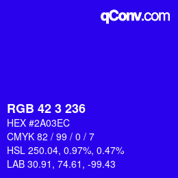 Color code: RGB 42 3 236 | qconv.com