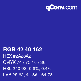 Color code: RGB 42 40 162 | qconv.com