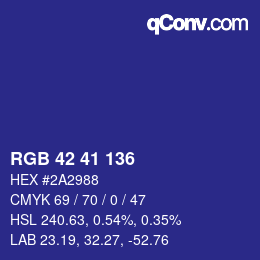Farbcode: RGB 42 41 136 | qconv.com