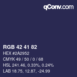 Color code: RGB 42 41 82 | qconv.com