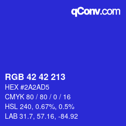 颜色代码: RGB 42 42 213 | qconv.com