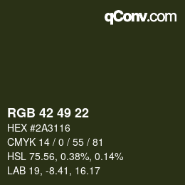 Color code: RGB 42 49 22 | qconv.com