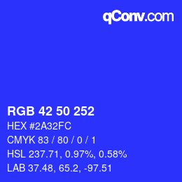 Color code: RGB 42 50 252 | qconv.com