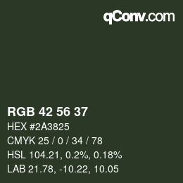 Color code: RGB 42 56 37 | qconv.com