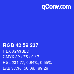 Color code: RGB 42 59 237 | qconv.com