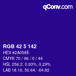 Color code: RGB 42 5 142 | qconv.com