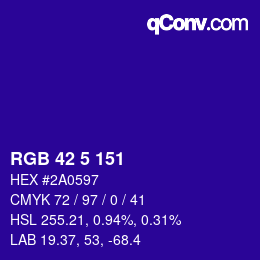 Color code: RGB 42 5 151 | qconv.com