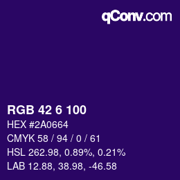 Color code: RGB 42 6 100 | qconv.com