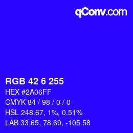Color code: RGB 42 6 255 | qconv.com
