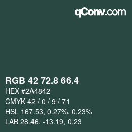 カラーコード: RGB 42 72.8 66.4 | qconv.com