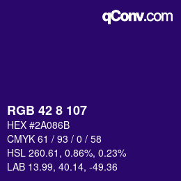 Color code: RGB 42 8 107 | qconv.com