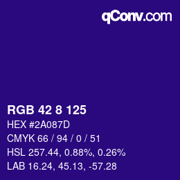 Color code: RGB 42 8 125 | qconv.com
