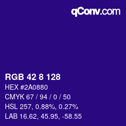 Color code: RGB 42 8 128 | qconv.com