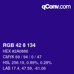 Color code: RGB 42 8 134 | qconv.com