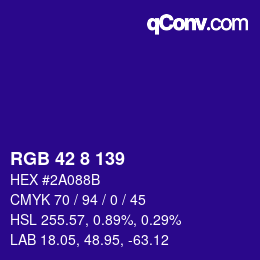 カラーコード: RGB 42 8 139 | qconv.com