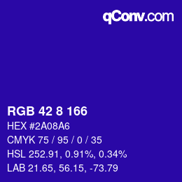 カラーコード: RGB 42 8 166 | qconv.com