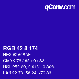 カラーコード: RGB 42 8 174 | qconv.com