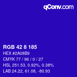 Color code: RGB 42 8 185 | qconv.com