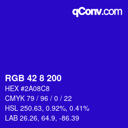 Color code: RGB 42 8 200 | qconv.com