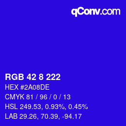 Color code: RGB 42 8 222 | qconv.com