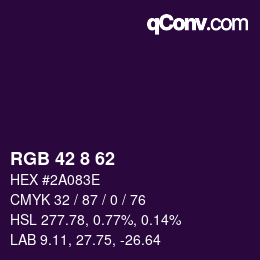 Color code: RGB 42 8 62 | qconv.com